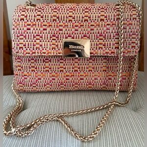 Dune London Pink Orange Woven Crossbody Bag with Gold Chain
